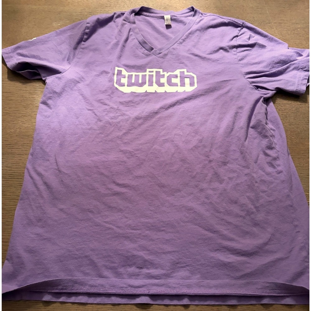 Twitch Logo V-Neck T-Shirt Bella Canvas Purple Mens XL Gaming Streaming Tee - Picture 7 of 8